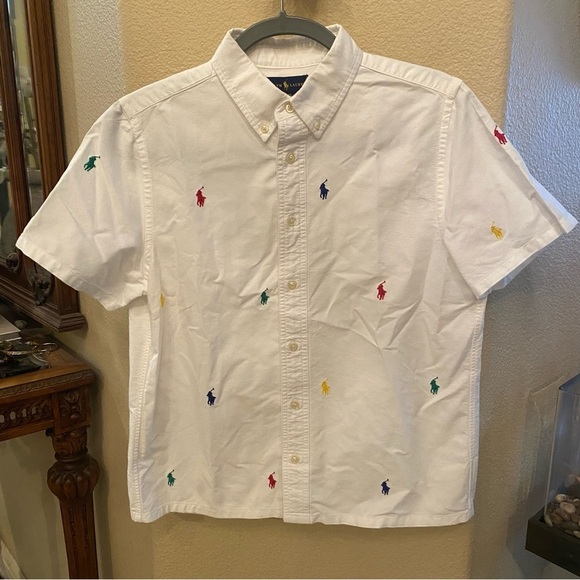 Ralph Lauren Other - RALPH LAUREN Boys Teens Polo Pony Oxford Multicolor All Over Embroidery Top-XL